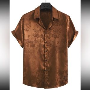 Brown satin dress shirt for men